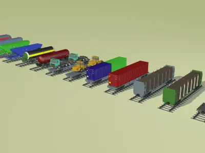 3d model of a diesel locomotive with wagons 3D model
