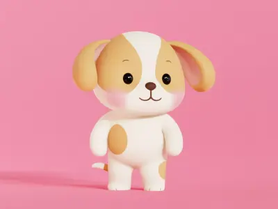 Dog Character Cartoon Chibi Kawaii Rigged Animated Low-poly 3D model