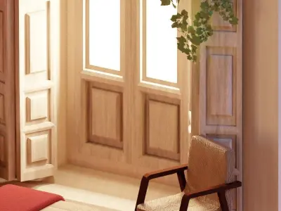 cosy burgundy bedroom Low-poly 3D model