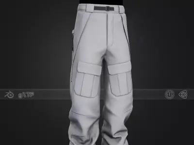 White Snowboard Pants Style 3 Low-poly 3D model