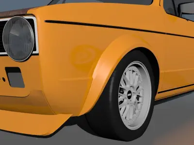 Volkswagen orange car with tire on top Low-poly 3D model