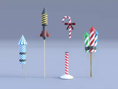 Christmas Firework Pack Low-poly 3D model