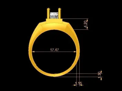 Modern Rectangular Men Diamond Ring 3D Model 650 3D print model