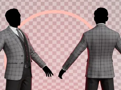 Men Pans with Shirt Blazer and Shoes Vest Checkered Grey Low-poly 3D model