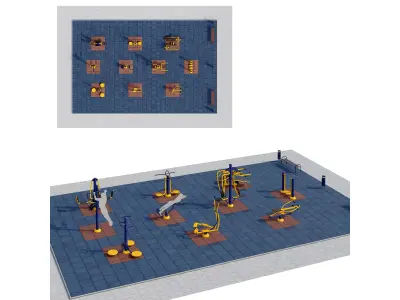 Sports ground with outdoor exercise trainers 3D model