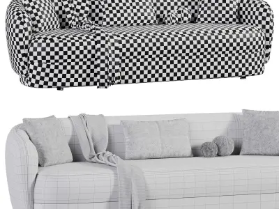 Perten Japandi Style Luxury Cream Modern Boucle Fabric Low-poly 3D model