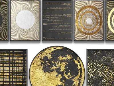 Collection of paintings with gold for walls 14 3D model