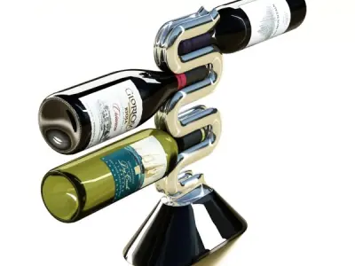 Wine racks collection and 6 wine bottles 3D model