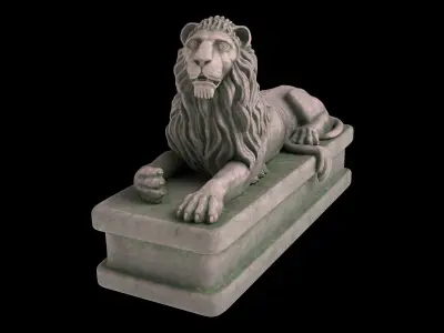 Lion statue moss Low-poly 3D model