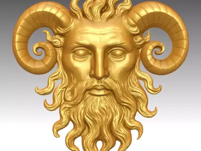 Aries Spirit - Mythical Ram-Horned Deity Wall Sculpture 3D print model