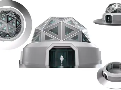 Geodesic Dome Structure Wireframe with Glass and Base Entry V2 3D model