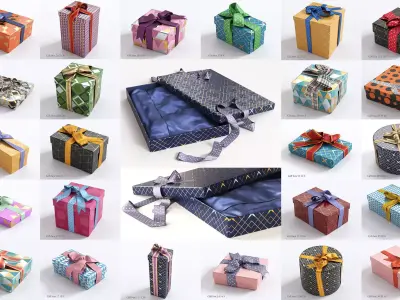 25 unique gift boxes with ribbons 3D Model Collection