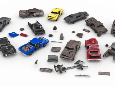 Crashed Chevrolet camaro 1969 Low-poly 3D model