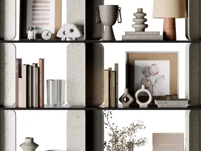 Shelves Decorative With Plants and Book - Concrete Rack 38 3D model