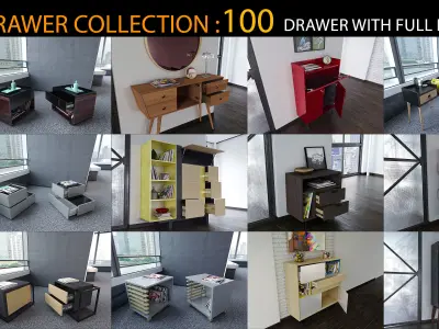 DRAWER COLLECTION 100 Drawer With Full Detail and PBR Texturing 3D model