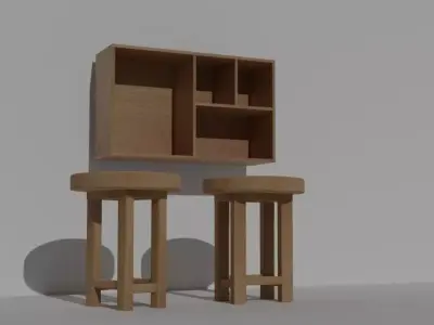 Cupboard and chairs Low-poly 3D model