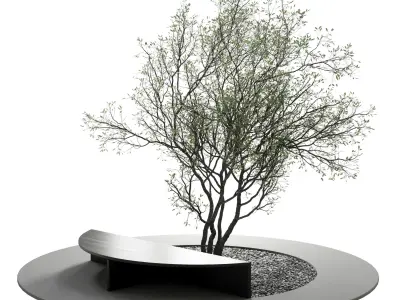 Urban Environment Urban Furniture Green Benches Low-poly 3D model