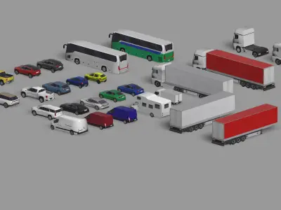 28 Lowpoly Realistic Background Vehicles Low-poly 3D model