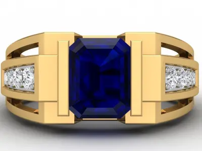 blue sapphire  mens ring  3D print model