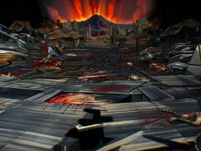 Scene Level Ancient Location Road Ship Boat Corpse Ruin Volcano Low-poly 3D model