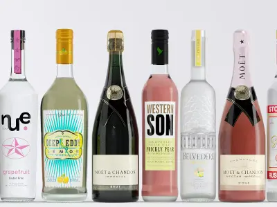 10 Fully Textured Wine  Bottles 3D model