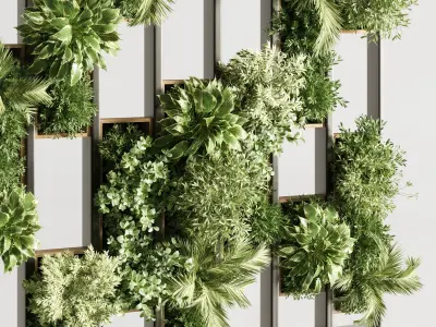 Wooden planks and vertical garden 07 3D model