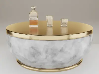 Coffee Table with Marble Texture and Gold Texture 3D Model Free low-poly 3D model