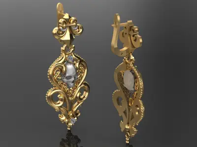 Earrings with skulls and patterns 3D print model