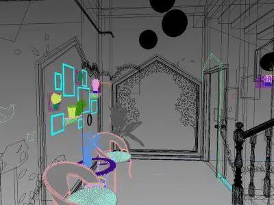 Stair section reading area corner theme wall 3D model