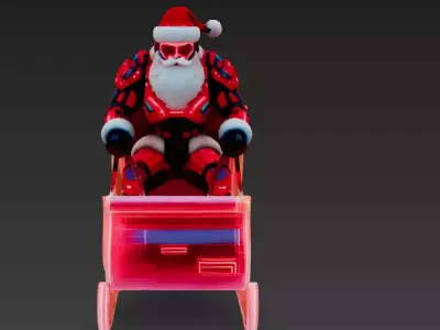 Cyberpunk Santa Claus Futuristic Santa with Neon Sleigh 3D Model 3D model