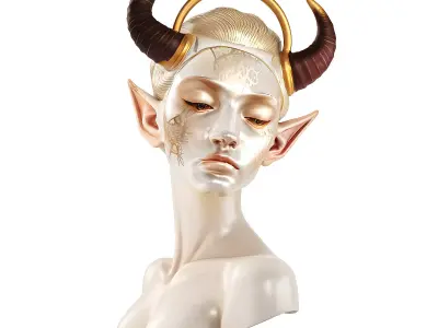 Horned Elf Bust Low-poly 3D model