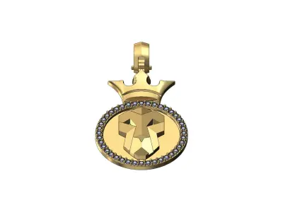 Diamond simple crown faceted lion pendant 3D print model