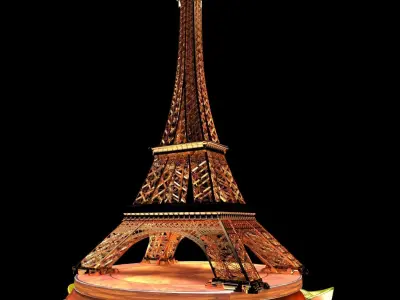 Chinese gold ingot with Eiffel tower 3D model