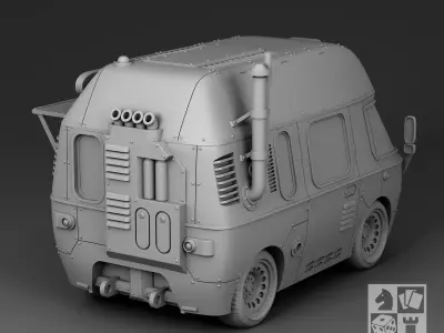 Futuristic Minibus with food 3D print model