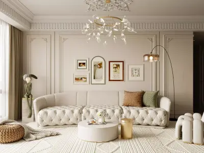 French Retro Style Living Room 3D Model 3D model