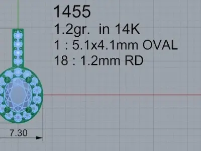 Oval Halo Pendant 1455 3D print model