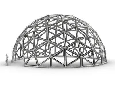 Geodesic Dome Large with Frame and Panels and Entryway 3D model