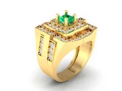 Luxury Square Gemstone Gold Ring for Men 324 3D print model