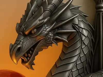 Luxury Dragon Wall Sculpture 3D Model Glowing Orb Metal Texture Low-poly 3D model