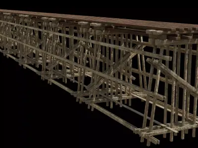 Wood trestle bridge  Low-poly 3D model