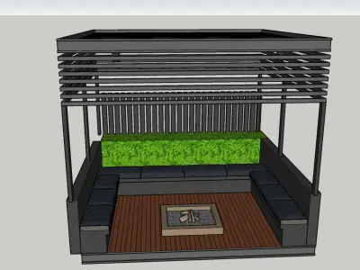 Pergola seating area SketchUp model with wooden flooring 3D model