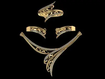 Relax set gold jewelry with diamonds 3D print model