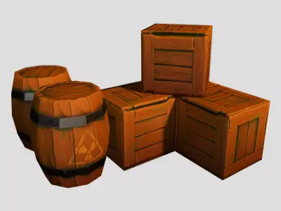 Stylized Wooden Crate and Barrel LowPoly Pack  Low-poly 3D model