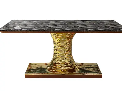 Luxury Dining Table 3D Model with Marble Top and Gold Base Low-poly 3D model