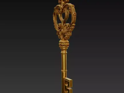 Golden Ornate Key - Royal Relic 3D Model 3D print model