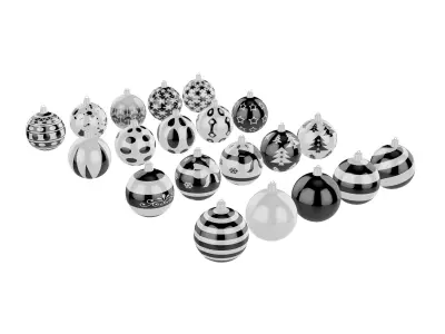 Black and White Baubles Collection with Hooks 3D model