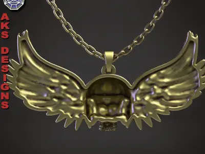skull Pendant jewelry with wings v1  3D print model