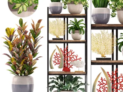 Rack with the decor of figurines and plants 3D model