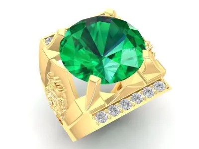Luxury Emerald Gemstone Men Ring with Lion Symbol  2141  3D print model