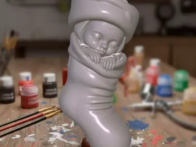 Christmas Creations -Stylised Cute Holiday Sock with Child Baby 3D print model